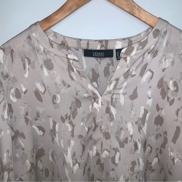 Dennis Basso Blouse Size Large Beige Tan Stretch Satin Smocked Cuff Tunic - Picture 4 of 13